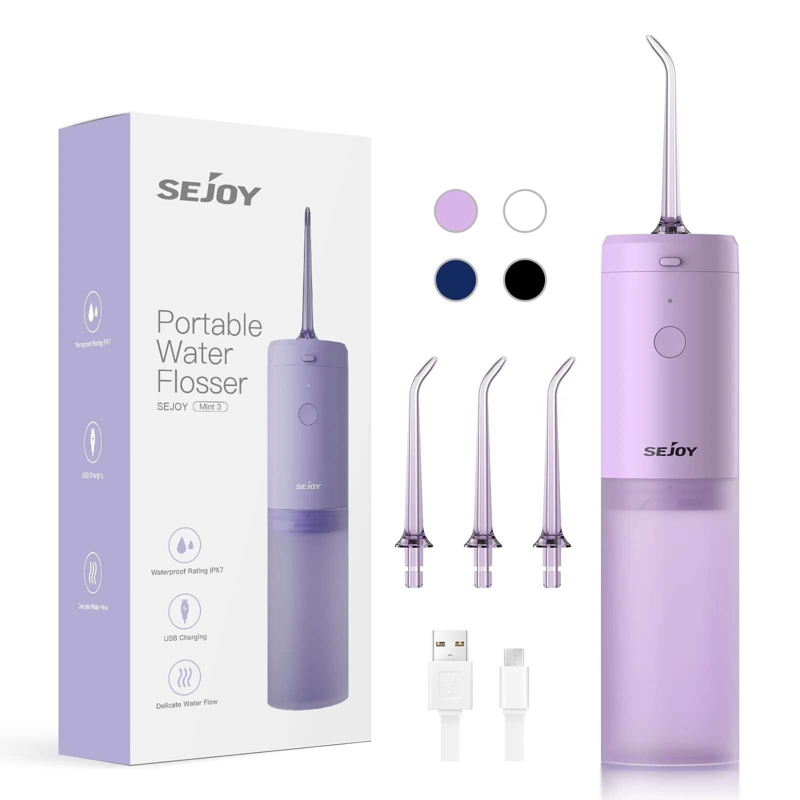 Sejoy Cordless Water Flosser, Rechargeable Portable Oral Irrigator Teeth Cleaner, Purple | Walmart (US)
