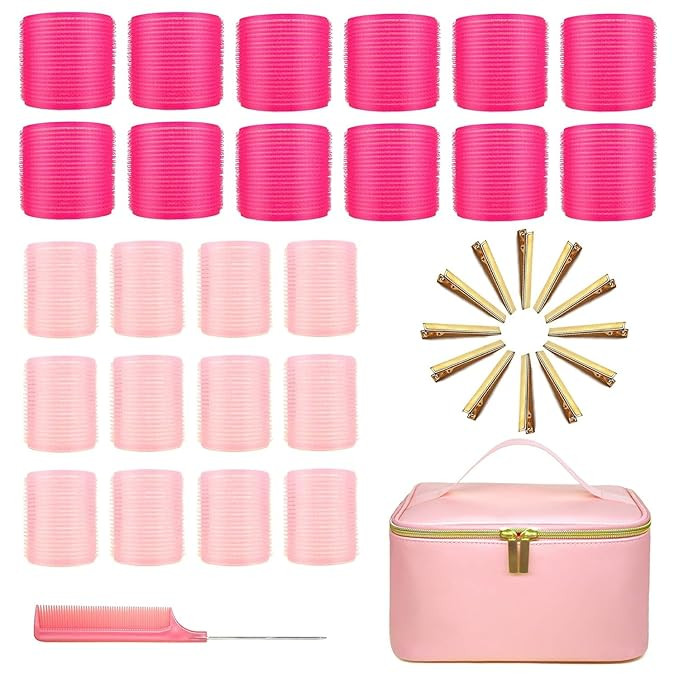 Jumbo Size Hair Rollers with Free Large Cosmetic Bag,Salon Hair Dressing Curlers, Sooninno Hair C... | Amazon (US)