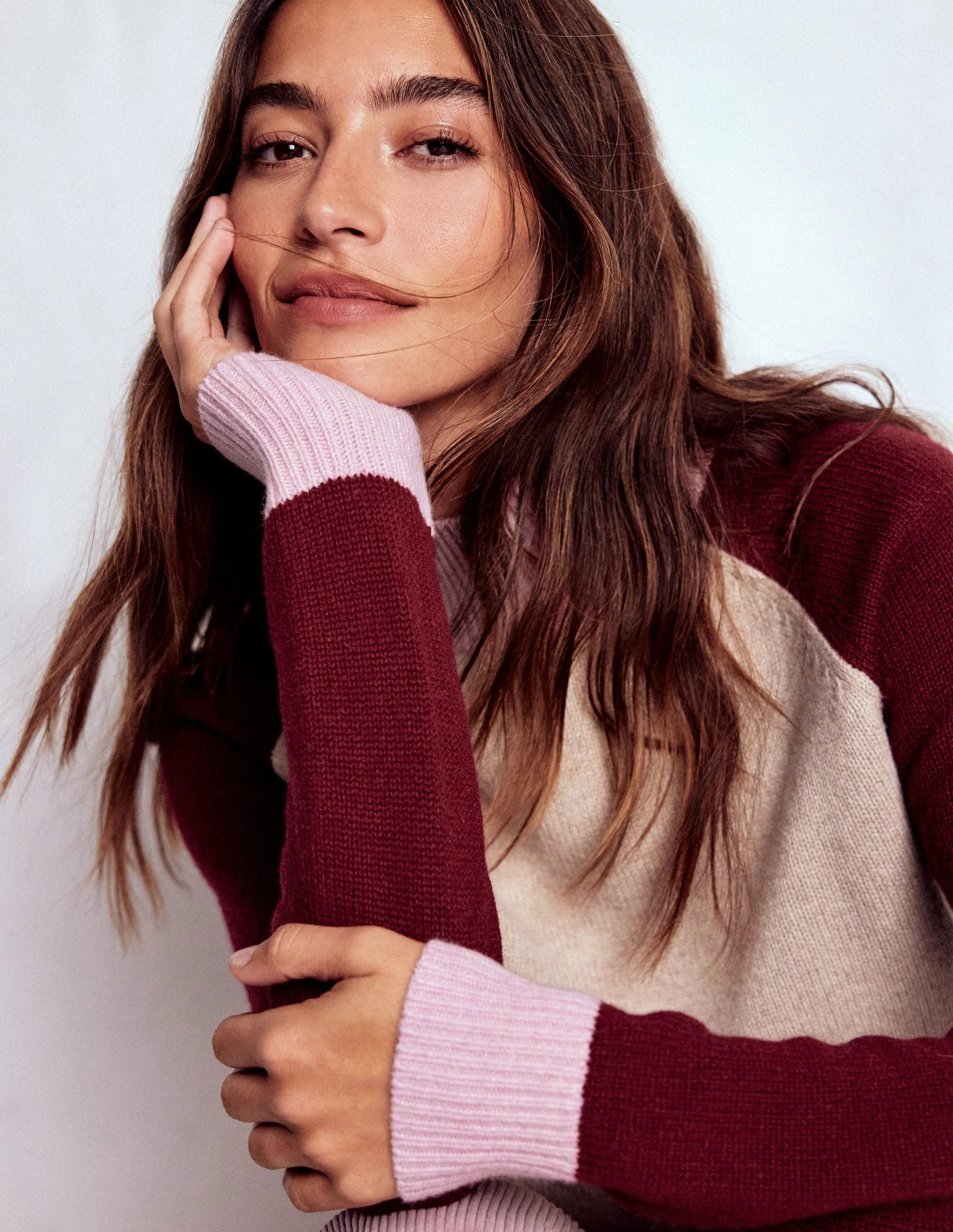 Marion Merino Rib Neck Sweater-Linen, Pinotage Colour Block | Boden (US)