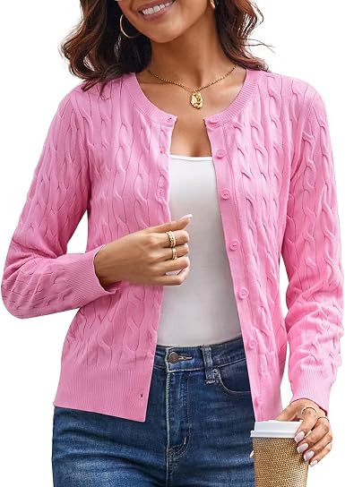 GRACE KARIN Cable Knit Cardigan Sweaters for Women Lightweight Fall Outfits | Amazon (US)