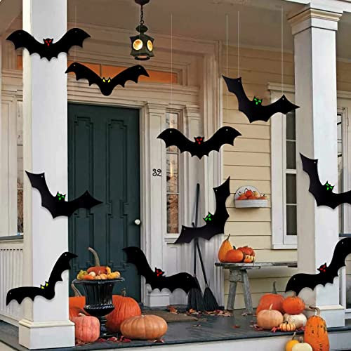 YUJUN Halloween Hanging Bats 12 Pieces 3D Realistic Scary Large Fake Black Hanging Flying Bat Spooky for Yard Sign Outdoor Indoor Lawn Decorations(3 Style) | Amazon (US)