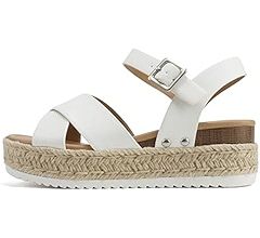 Soda “FIRELY” ~ Women Round Toe Crisscross Band Platform Espadrille Wedge Sandal with Adjusta... | Amazon (US)