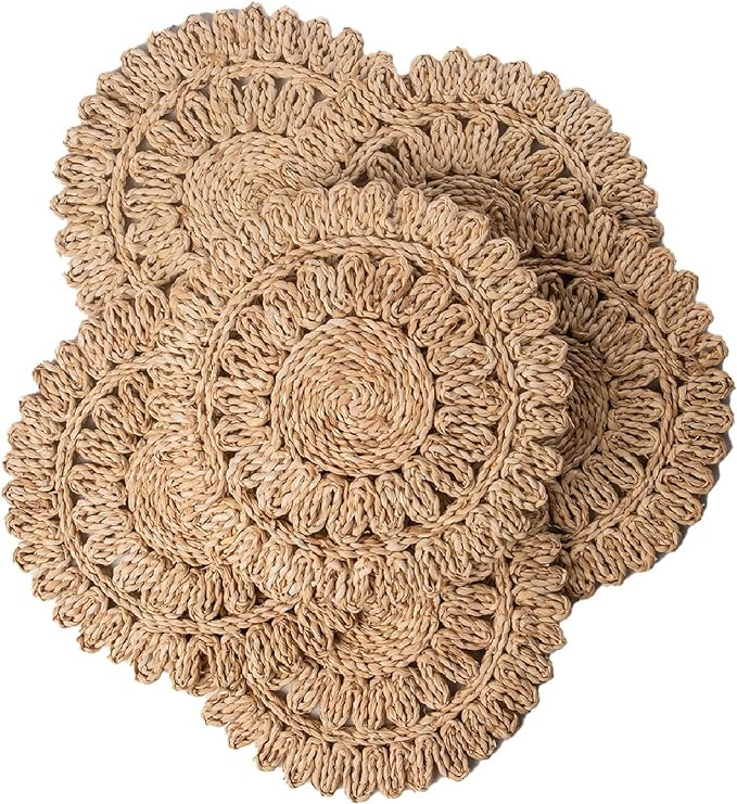 13.8" Round Corn Husk Placemats Set of 6 | Boho Wicker Rattan Woven Table Mats | Farmhouse Spring... | Amazon (US)