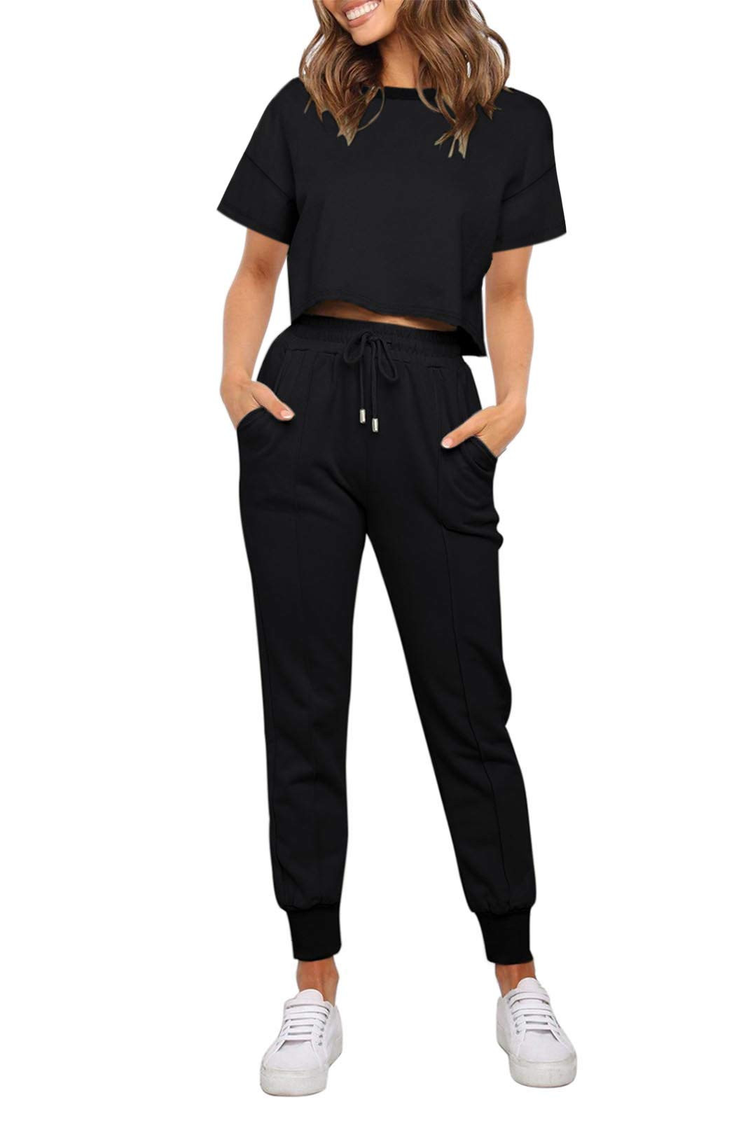 Women's Long Sleeve Crop Top and Pants Pajama Sets 2 Piece Jogger Long Sleepwear Loungewear Pjs S... | Amazon (US)