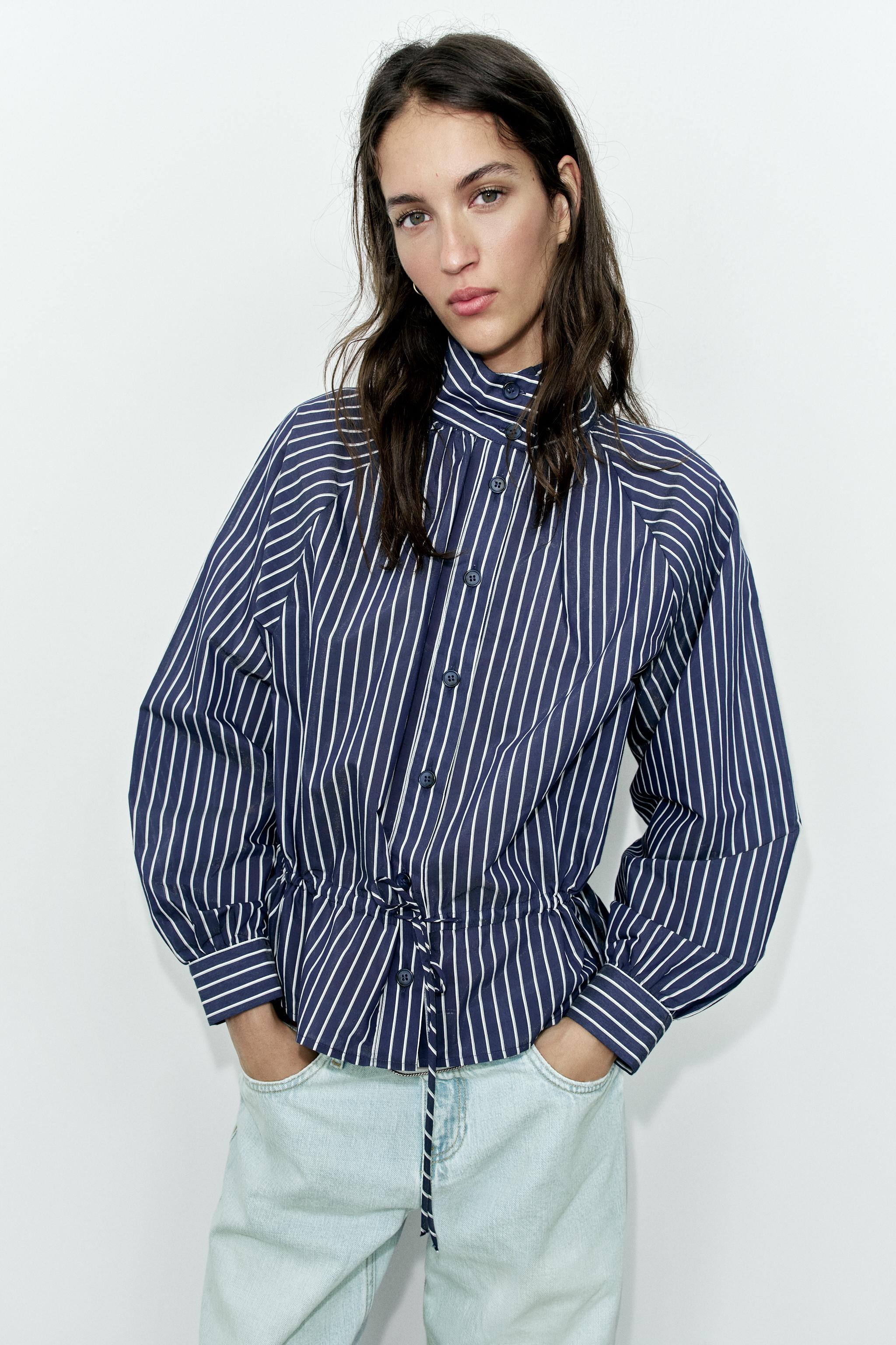STRIPED HIGH NECK SHIRT | Zara US