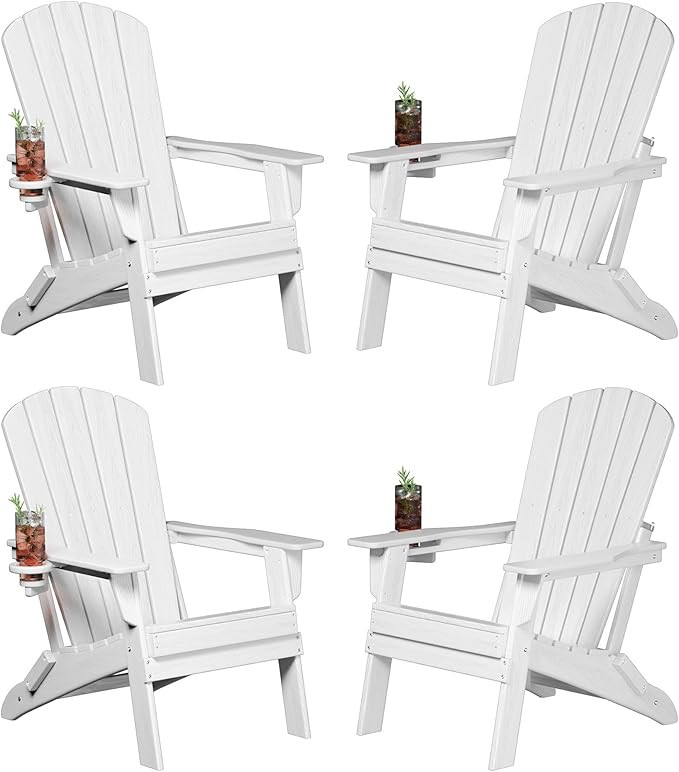 Folding Adirondack Chair, SGS Tested, Wooden Textured with Cup Holder, Heavy All-Weather HDPE Com... | Amazon (US)