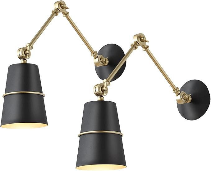 HARWISUP Swing Arm Wall Sconces Set of 2, Industrial Swing Arm Wall Lamp with 3 Color Temperature... | Amazon (US)
