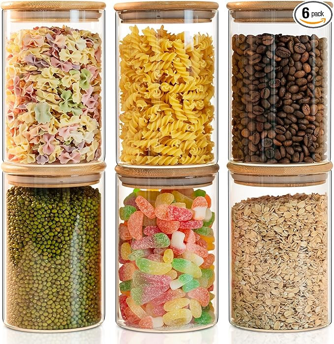 YUNCANG Glass Food Storage Jars 50oz [Set of 6],Clear Glass Food Storage Containers with Airtight... | Amazon (US)