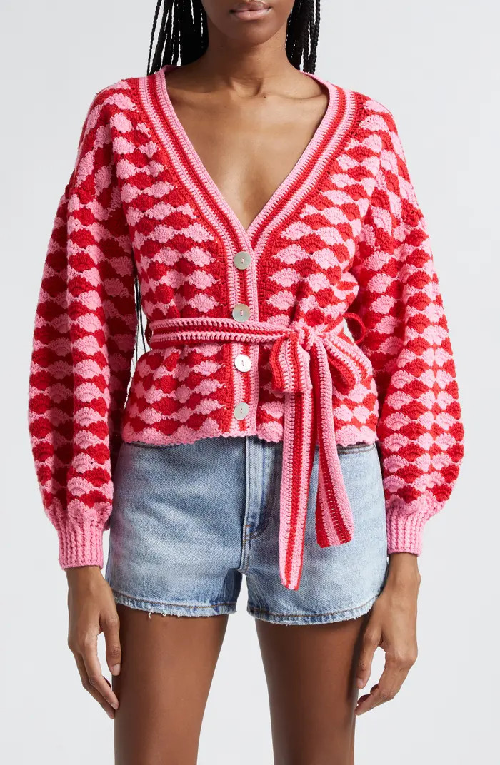 Fan Stitch Belted Crochet Cardigan | Nordstrom