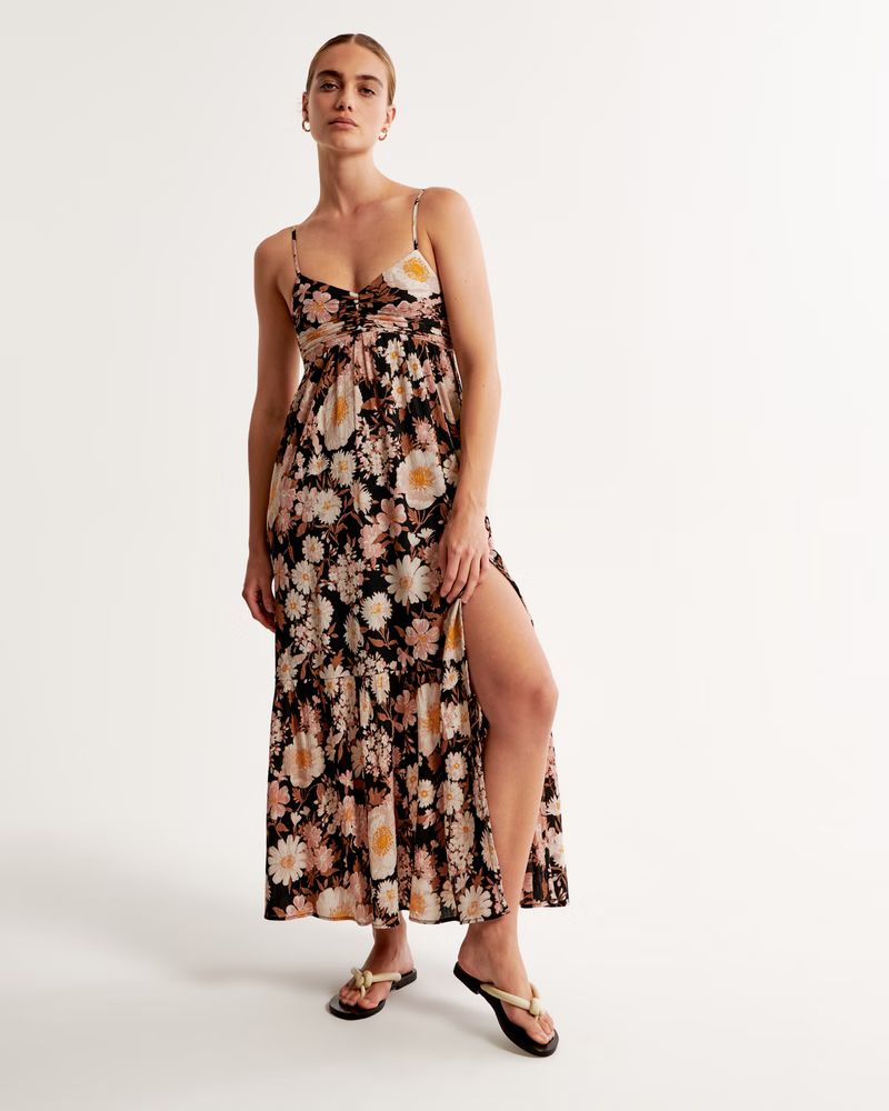 Crinkle Textured Ruched Maxi Dress | Abercrombie & Fitch (US)