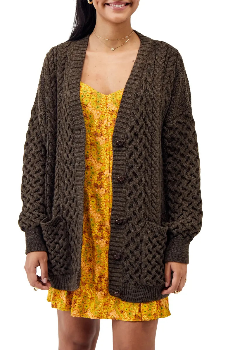 Aran Mix Stitch Cotton Blend Cardigan | Nordstrom