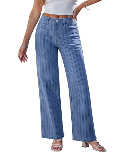 GRAPENT Denim Jeans High Waist Wide Leg Jeans for Women Work Casual Western Wear for Women High Waisted Pants Comfy Trendy Womens Waisted Wide Legged for Summer Medium Blue Large Size 12 to 14 | Amazon (US)