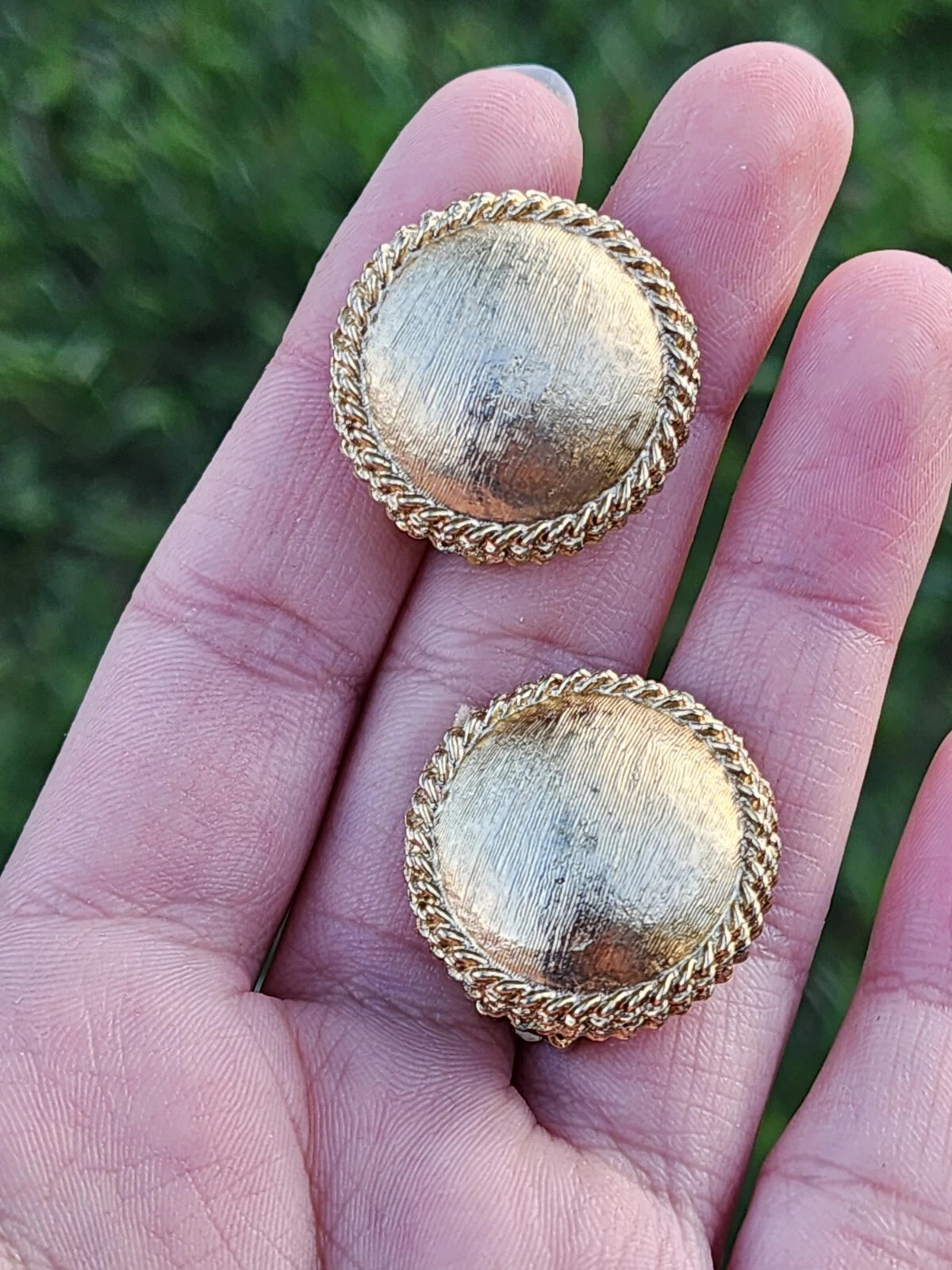 Vintage Signed Kramer Clip-on Earrings Gold Tone Brushed Domed Braided Edge | eBay US