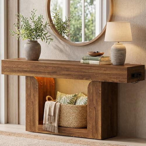 Homieasy Console Table, 63" Entryway Table with Charging Station | Amazon (US)