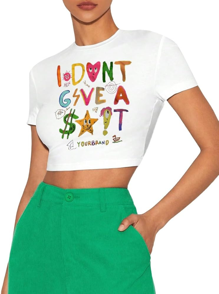 WDIRARA Women's Y2K Graphic Crop Top Short Sleeve Cute T Shirts Tee Crop Top | Amazon (US)