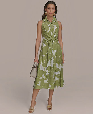 Donna Karan New York Women's Printed Linen-Blend Shirtdress - Macy's | Macy's