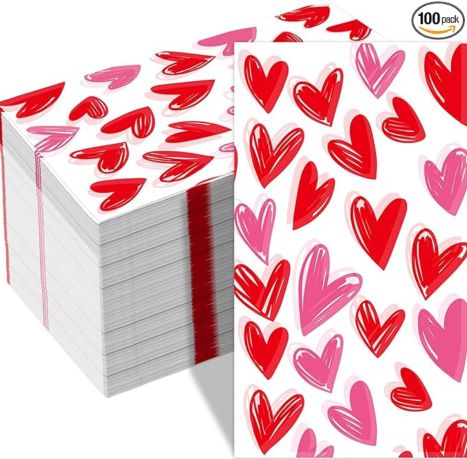 WorldBazaar Red Heart Napkins 100Pcs Valentine’s Day Paper Napkins Heart Disposable Hand Towel ... | Amazon (US)