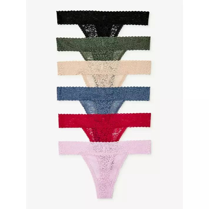 Joyspun Women's Stretch Lace Thong Panties, 6-Pack, Sizes S to 2XL | Walmart (US)