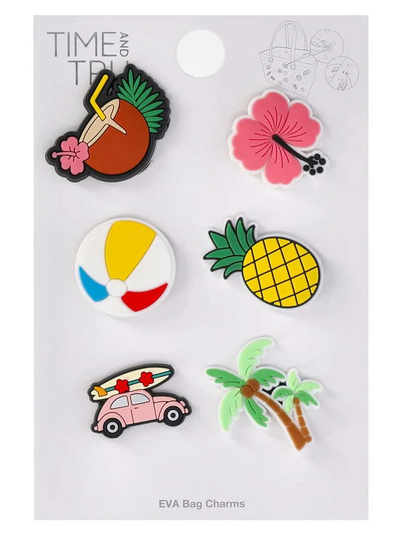 Time and Tru Women's EVA Fashion Tote Bag Charms, 6-Pack, Beach Theme | Walmart (US)