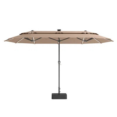 180'' X 108'' Rectangular Lighted Market Umbrella With Base,, 2-Tier Double-Sided Outdoor Market Rectangle Umbrella | Wayfair North America