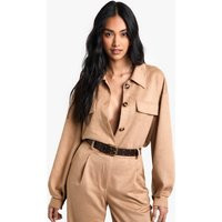 Womens Suede Look Oversized Shirt - Brown - 6 | boohoo (US & Canada)