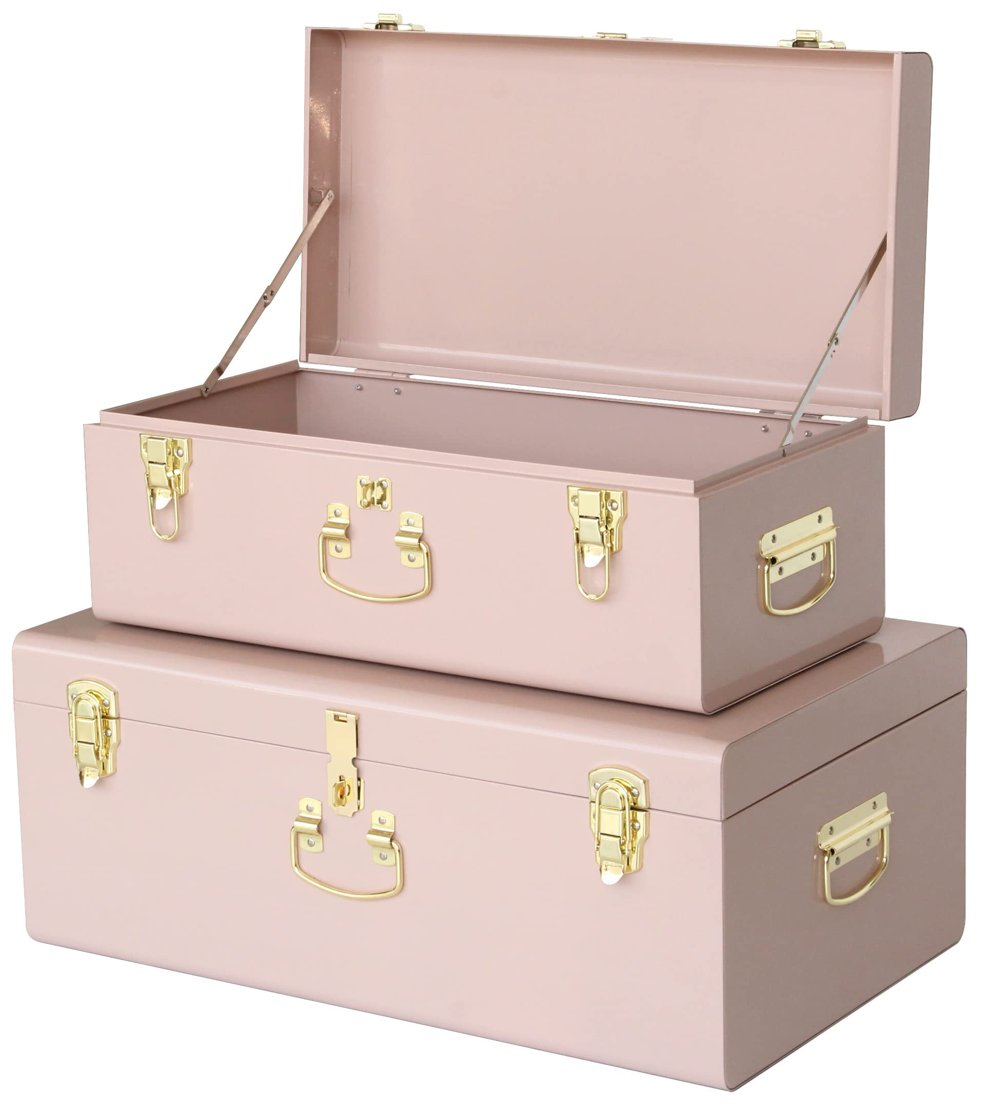 Vixdonos Decorative Metal Box Storage Trunks Set of 2 College Dorm Chest with Handle (Pink) | Amazon (US)