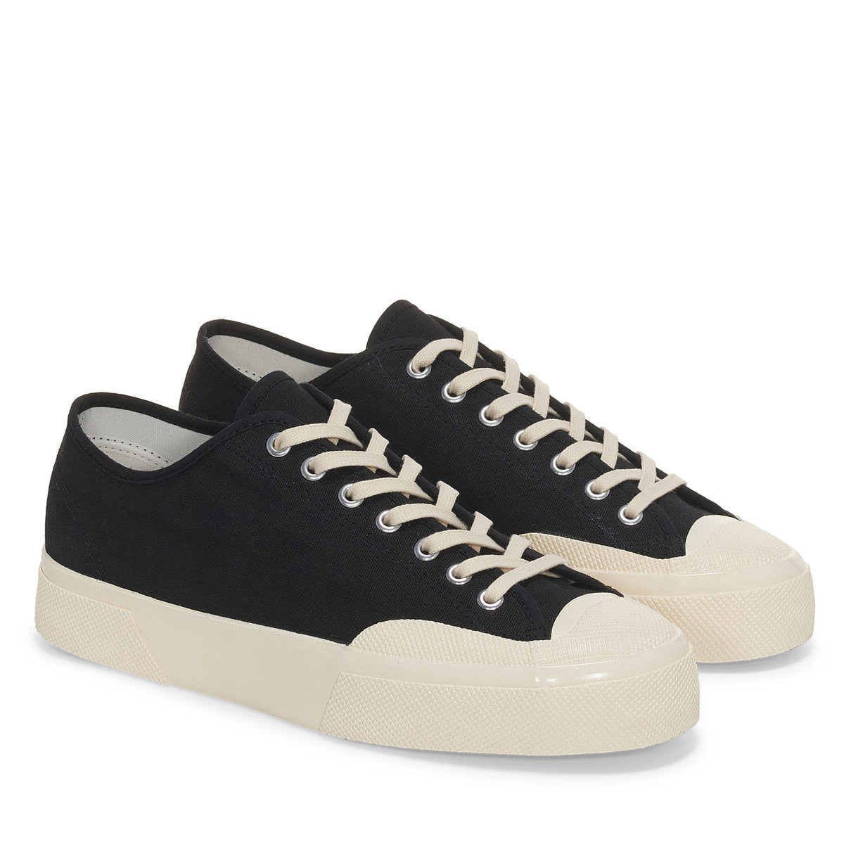 2432 WORKS LOW CUT COTTON CANVAS Black_Off White | Superga (UK)