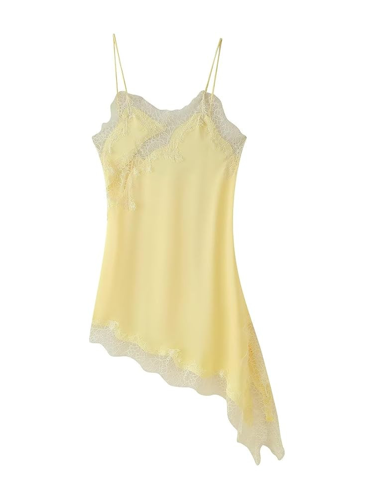 efvandoloe Women's Lace Paneled Camisole Dress Asymmetrical Hem Sleeveless Backless Mini Dresses ... | Amazon (US)