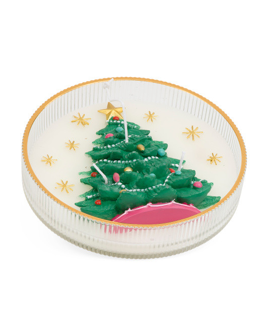 22oz Embossed Christmas Tree In Glass Dish Scented Candle | TJ Maxx