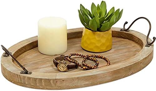 Oval Coffee Table Serving Tray, Wood Farmhouse Decor (16 x 11 x 2 Inches) | Amazon (US)