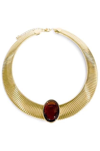 See The Good Brown and Gold Oval Stone Omega Choker Necklace | The Willow Tree