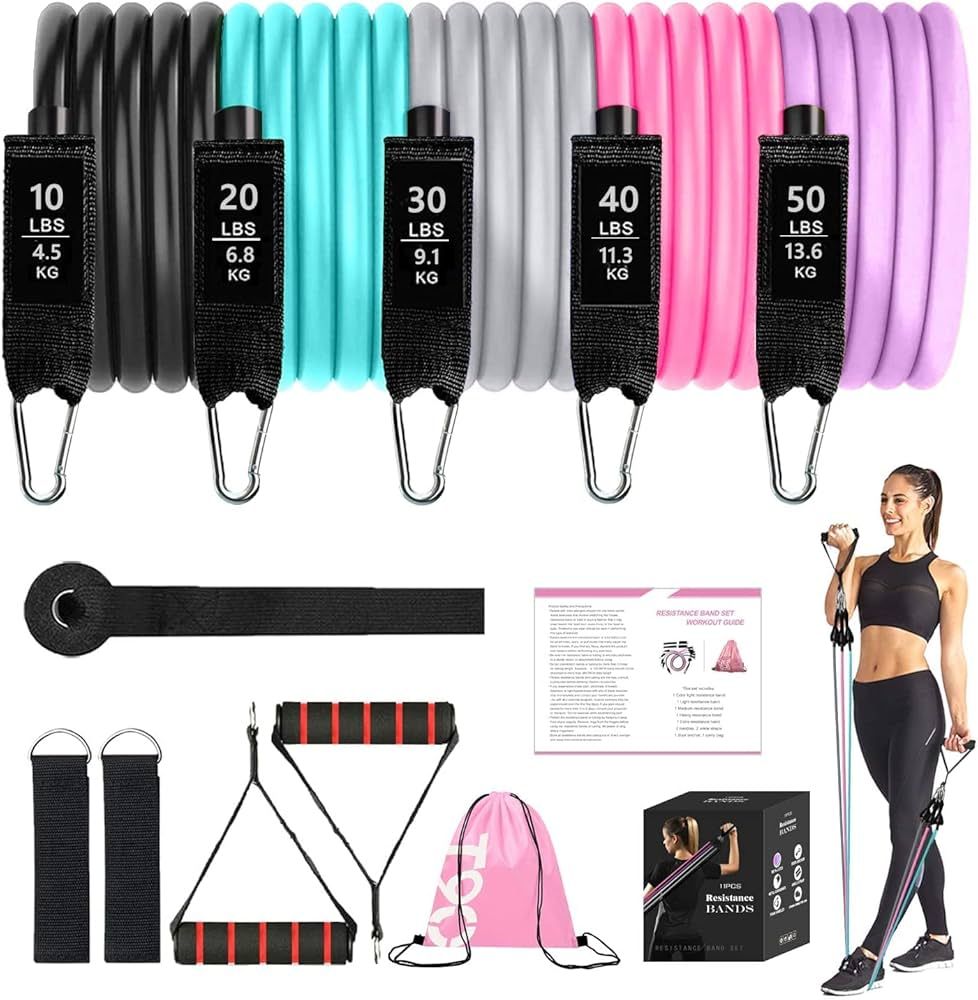 Resistance Bands with Handles for Women and Men,5 Levels Exercise Bands Up to 150 lbs,Workout Ban... | Amazon (US)