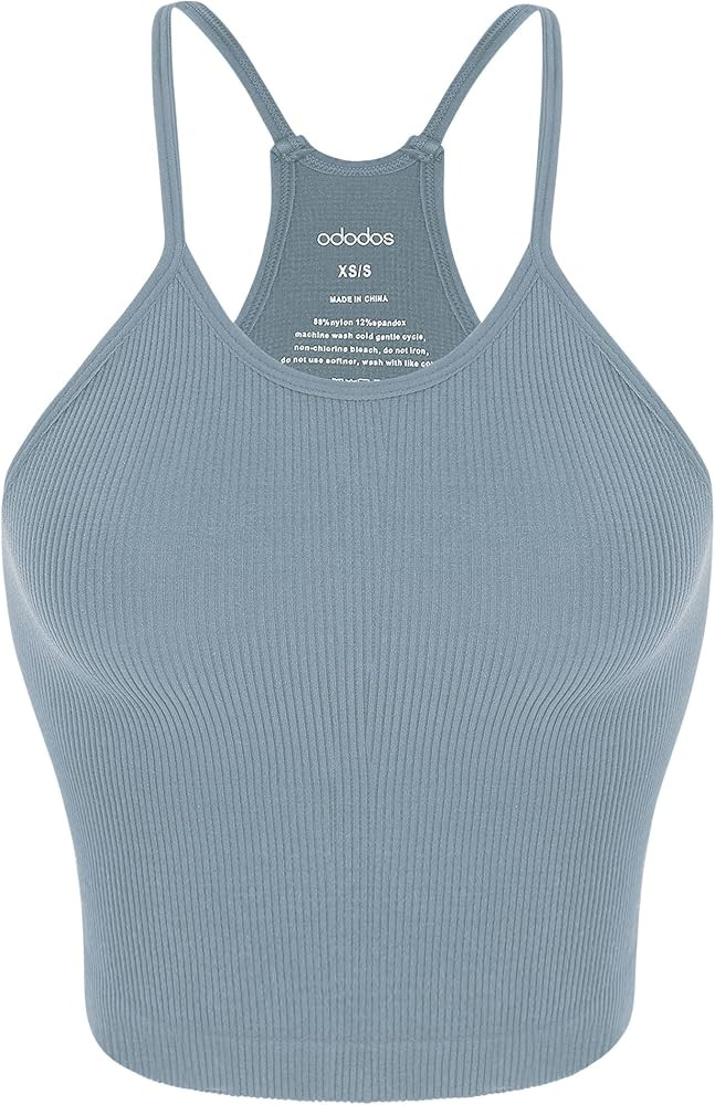 ODODOS Women's Crop Seamless Rib-Knit Camisole Strappy Racerback Cropped Tank Tops | Amazon (US)