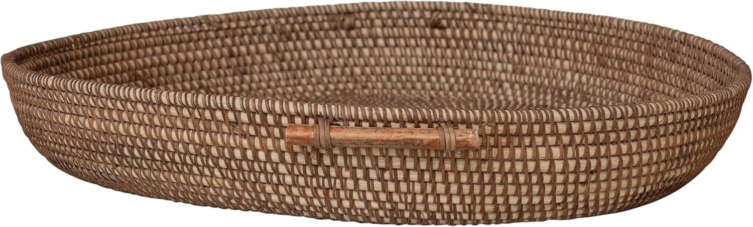 Creative Co-Op Round Decorative Woven Rattan Tray with Handles, Natural | Amazon (US)