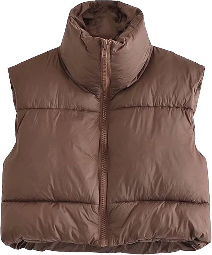 Yeokou Women's Cropped Puffer Vest Zip Up Stand Collar Sleeveless Outerwear with Pockets | Amazon (US)
