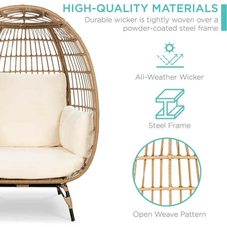 Best Choice Products Wicker Egg Chair Oversized Indoor Outdoor Patio Lounger w/ Steel Frame, 440l... | Walmart (US)