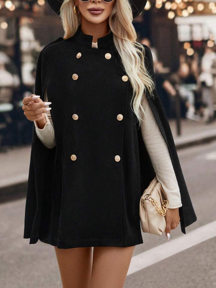Double Breasted Cloak Sleeve Coat | SHEIN
