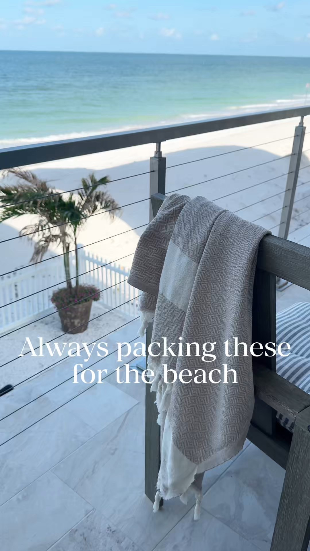 This is not a cheap fake Turkish towel. This is for those of you who like good quality towels but want the benefits of Turkish towels like quick drying, being able to wear it it’s a mom cover up, and the lightweight to battle the heat. 
This comes in tons of colors and we use them for the beach and the pool which, living in Florida, they get a ton of use! #towels #beachvacation #packing #vacation