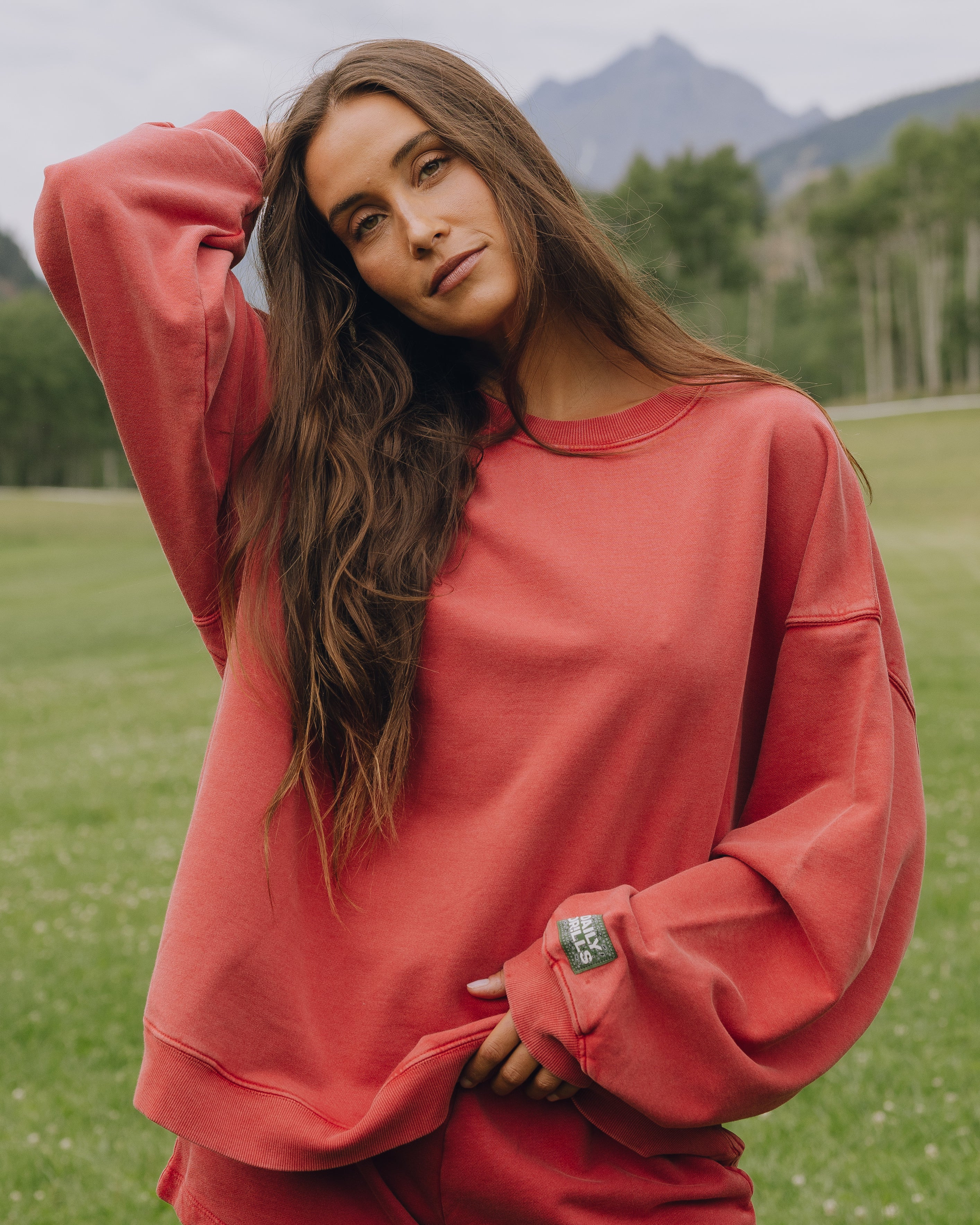 Unisex Oversized Crew - Sunbleached Vintage Red with Bandana Patch | Daily Drills LLC