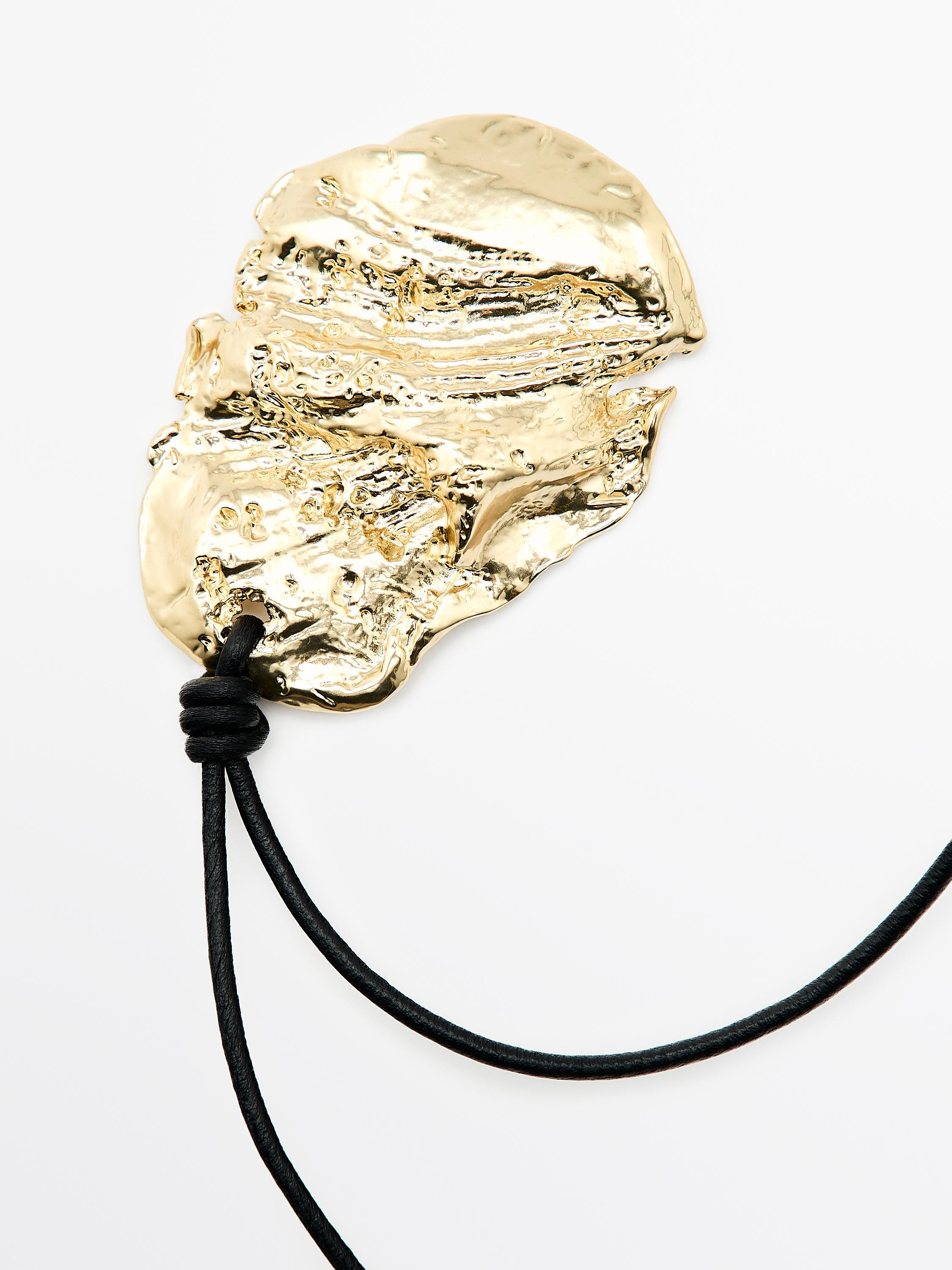 Leather cord necklace with fossil pendant | Massimo Dutti UK