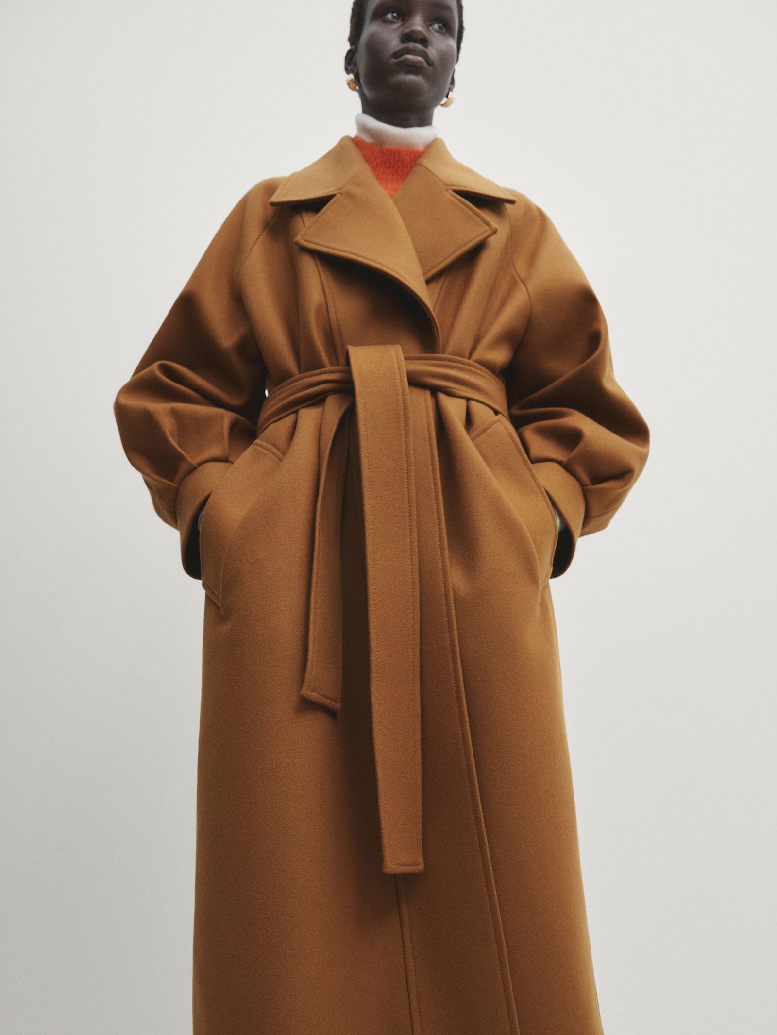 Belted coat with pleated detail and cuffs - Studio | Massimo Dutti (US)