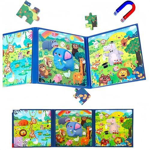 Toddler Toys Travel Puzzles, Foldable Magnet Puzzles Book for Kids 3-6 Years, Educational Matching Games for Car Trip Plane Activities, Birthday Gift for Little Boys Girls Valentine Toys (Jungle) | Amazon (US)