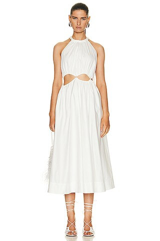 Aje Henriette Tie Strap Midi Dress in Ivory | FWRD | FWRD 