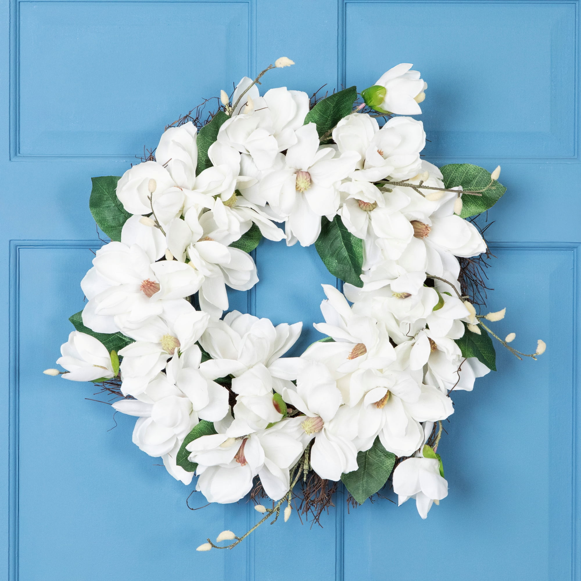 Northlight Magnolia Artificial Spring Twig Wreath - 24" - White | Walmart (US)