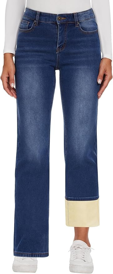 KDF Fleece Lined Jeans Women High Waisted Wide Leg Baggy Jeans for Women Winter Lined Jean Pants | Amazon (US)