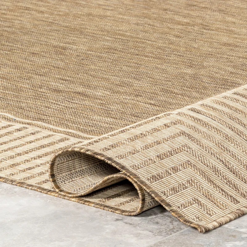 Alegre Bordered Power Loomed Tan Indoor/Outdoor Rug | Wayfair North America