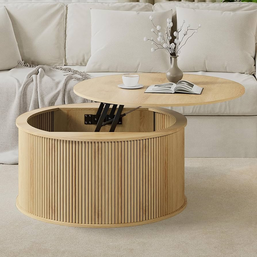 Round Coffee Table, Lift Top Coffee Table with Storage, Farmhouse Fluted Center Table Circle Dini... | Amazon (US)