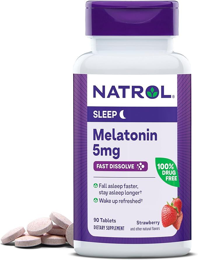 Natrol Melatonin 5mg, Strawberry-Flavored Dietary Supplement for Restful Sleep, 90 Fast-Dissolve ... | Amazon (US)