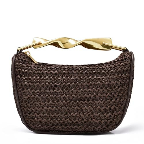 CTTOVIS Mini Straw Clutch Purses for Women Designer Evening Handbag Woven Summer Crossbody purse Trendy Shoulder Bag (Coffee) | Amazon (US)