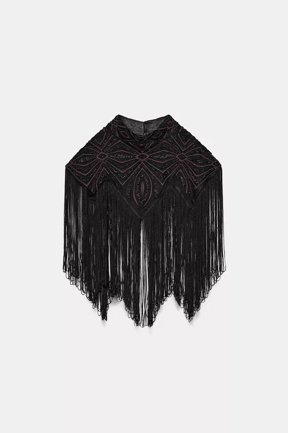 BEADED FRINGE TULLE TOP | Zara US